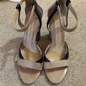 Carolina Espinosa Black and Tan Strappy Heels